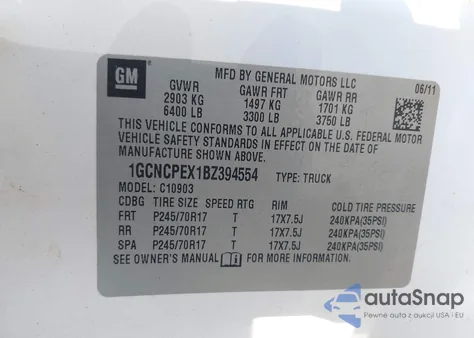 2011 Chevrolet Silverado 1500 Work Truck из США, поврежденный, VIN 1GCNCPEX1BZ394554